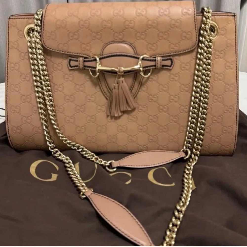 Gucci Beige Leather Shoulder Bag with Gold Chain